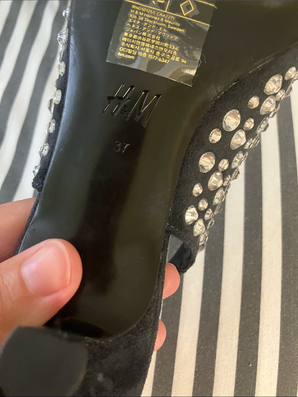 Black Embellished Slingback Pointed Toe Heels - Picture 3 of 3